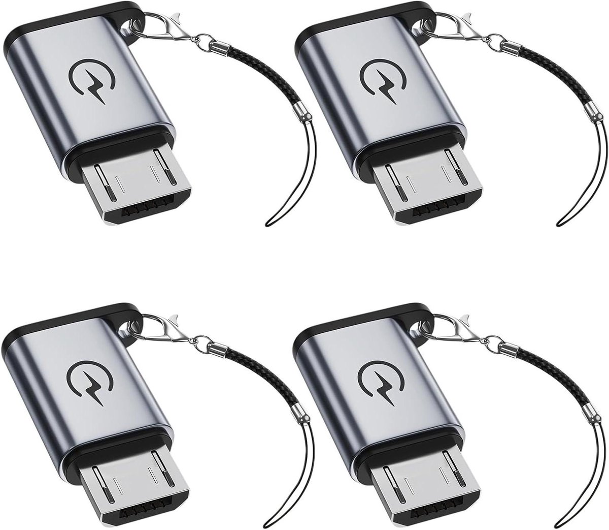 Adapter USB C Micro USB - Converter Kabel - Opladen Gegevens - 18W Snel Laden - 4 Pack - Wit