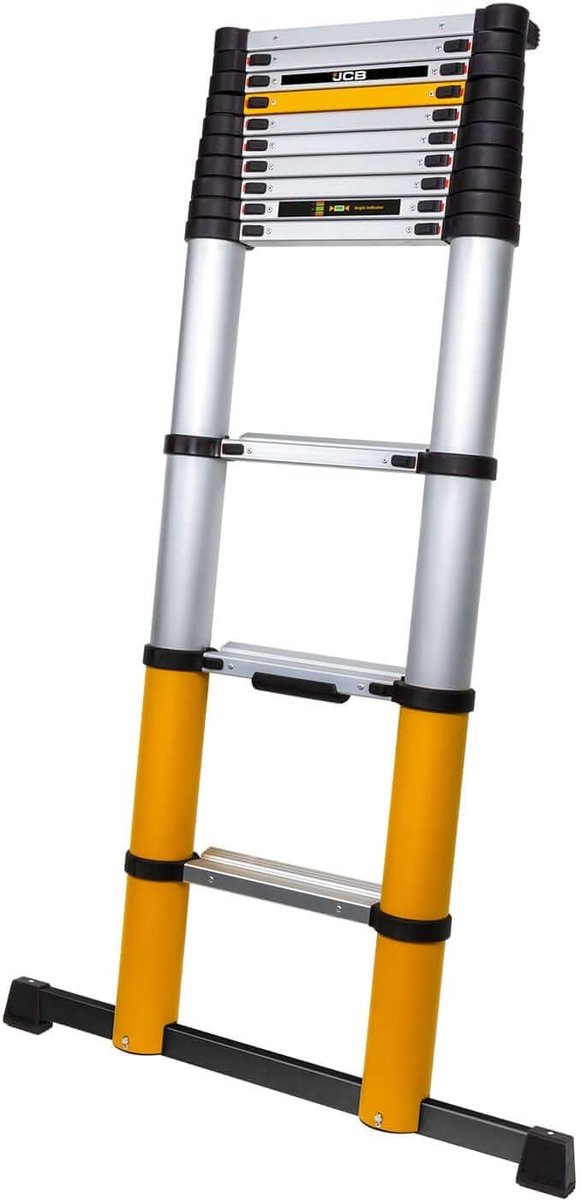 Verlengladder Telescopisch - Aluminium Vouwladder - Veilig Klussen - Gepatenteerde Hoekindicator - 3.27 Meter Hoog - Zilver