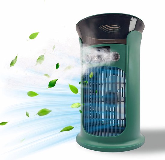 Mini USB Luchtkoeler 3-in-1 – Persoonlijke Aircooler, Ventilator en Luchtbevochtiger, Stil, Compact Groen