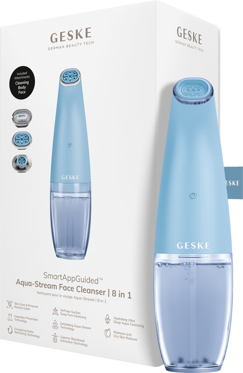 GESKE SmartAppGuided™ Aqua-Stream Face Cleanser | 8 in 1 | Poriënreiniging | Preventie van onzuiverheden | Mee-eterextractie | Verminder rode en droge huid | Gebruik met onze Aqua-Stream