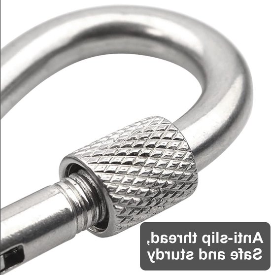 Robuuste M8 karabiner met schroefkap, 2 x draaibare roestvrijstalen haken voor klimmen, kamperen en outdoor activiteiten — afbeelding 3