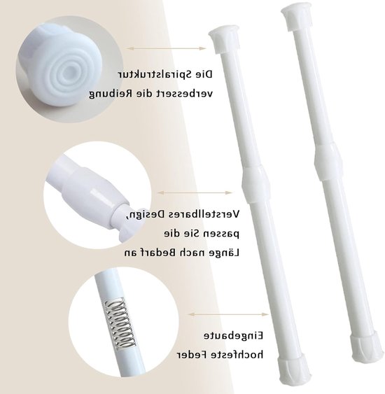 Verstelbare telescopische stang voor gordijnen en douche, 40-70 cm, ideaal voor badkamer en keuken, wit, eenvoudig te installeren — afbeelding 3