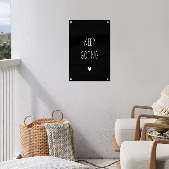 Décoration de jardin citation anglaise Continuez avec un coeur fond noir - 40x60 cm - Affiche de jardin