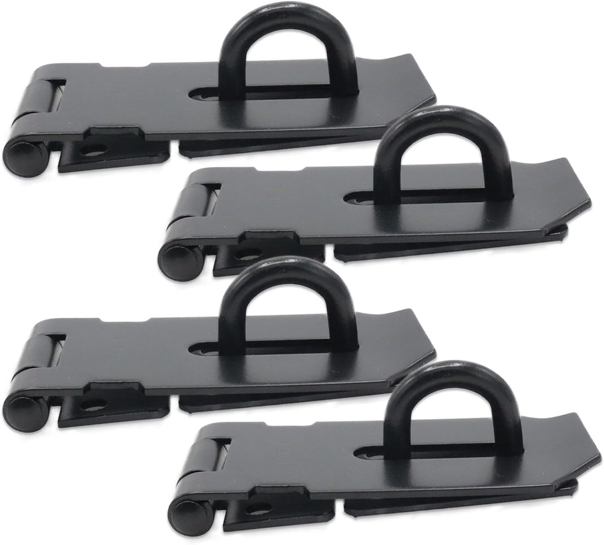 Set van 4 stevige roestvrijstalen hangslothaken van 7,6 cm (3 inch), zwarte deurhaken, veiligheidssluiting met schroeven, perfect geschikt voor buitendeuren, schuren, kasten en lades.