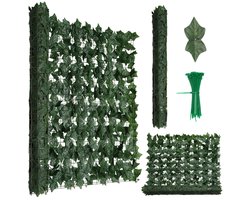 Kunsthaag – 300 x 100 cm – Kunstklimop – Kunstplanten Voor Buiten En Binnen – Namaak Plant – Kunst Klimop – Uittrekbaar – Tuinscherm – Balkonscherm - Donkergroen