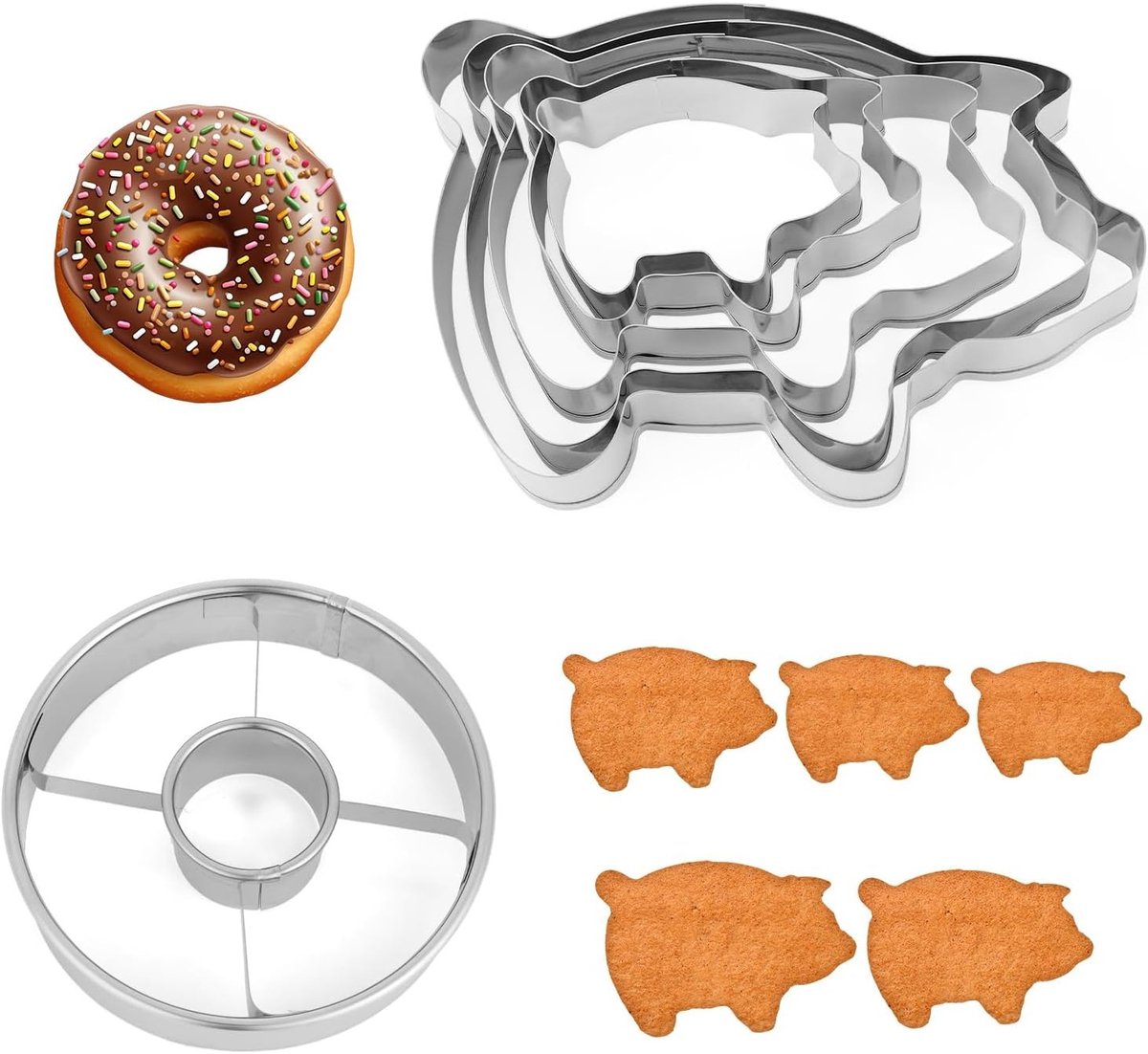 Set van 6 RVS Koekjesuitsteekvormen in 5 Maten voor Taart, Donuts en Bakkerijgebruik
