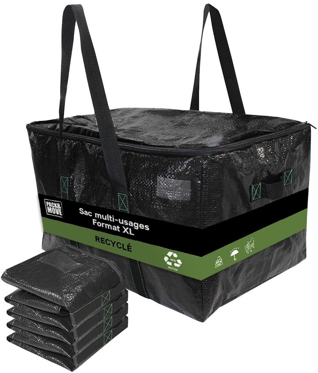 Pack and Move - Set 4 Gerecyclede Opbergtassen - 55 x 35 x 30 cm - Stevige handgrepen - Verhuizing en Transport - Ultra Sterk - Herbruikbaar - 55L