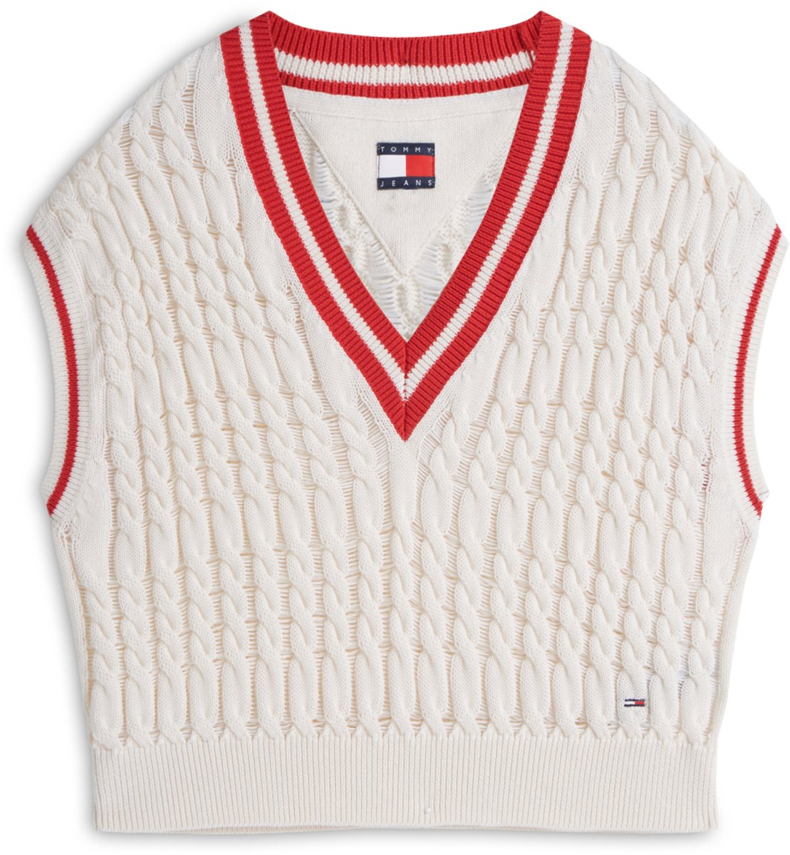Tommy Jeans Trui Tjw Tipping V Neck Dw0dw22927 Ancient Dames Wit