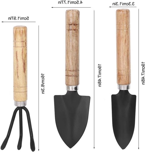Mini Tuingereedschap Set voor Potplanten - 3 Stuks Handgereedschap met Spade, Hark en Schep voor Bloemen en Planten, Ideaal voor Kleine Tuinen en Balkon Tuinieren van MINI — afbeelding 4