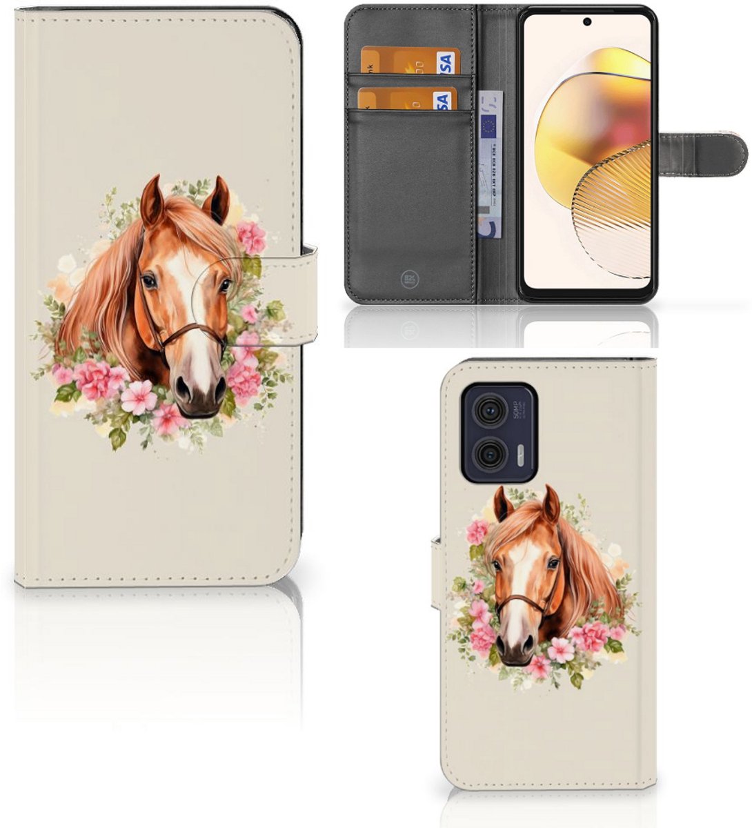 Telefoonhoesje met Pasjes voor Motorola Moto G73 Paard