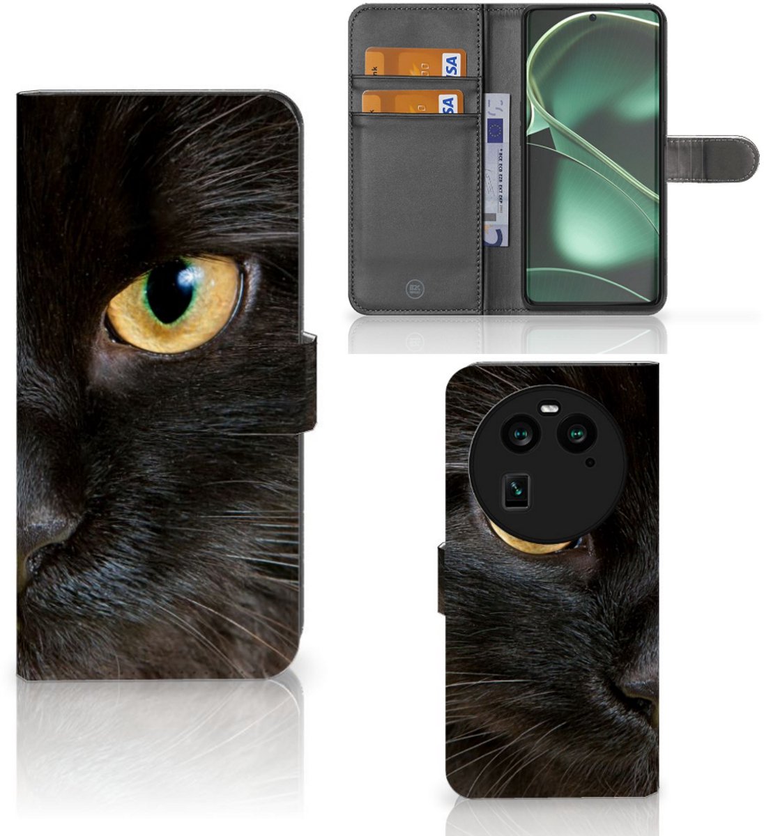 OPPO Find X6 Telefoonhoesje met Pasjes Zwarte Kat