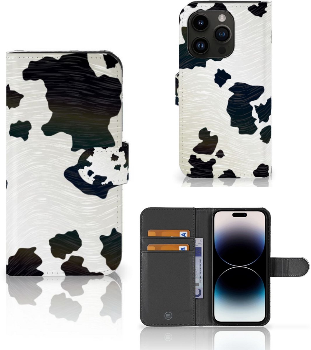 iPhone 15 Pro Telefoonhoesje met Pasjes Koeienvlekken