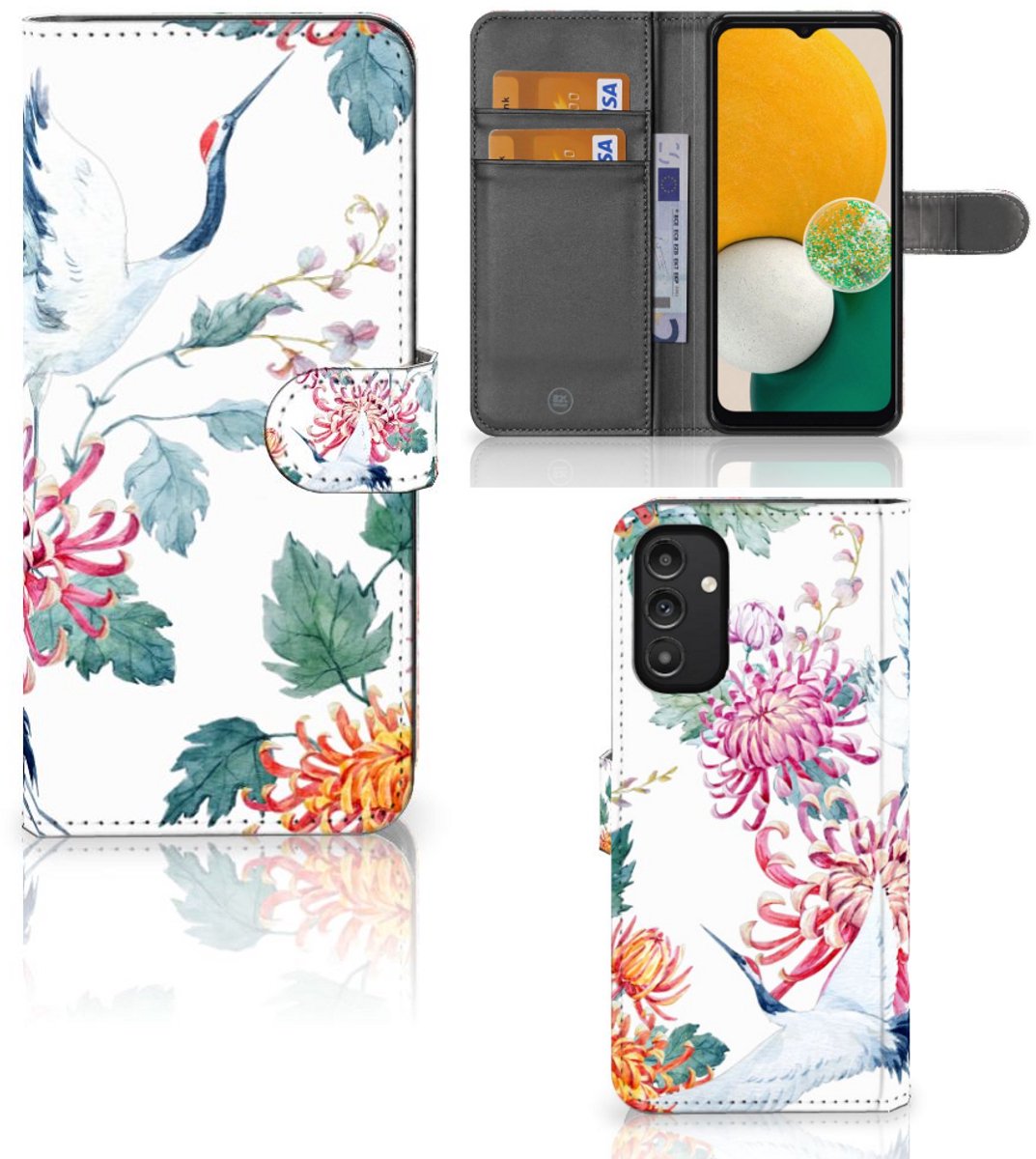 Samsung Galaxy A14 4G Telefoonhoesje met Pasjes Bird Flowers