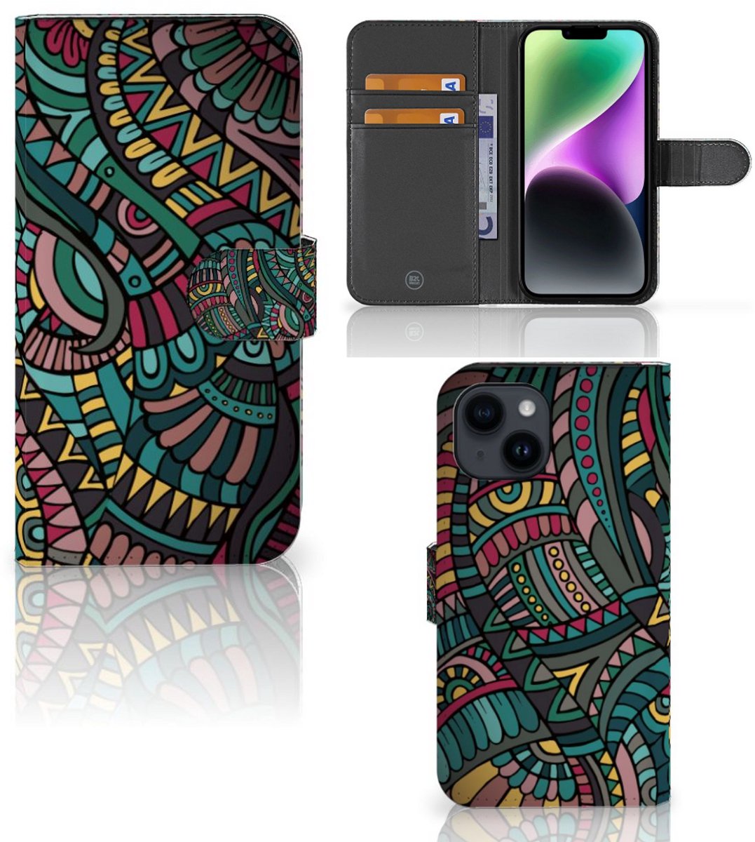 Book Case voor iPhone 15 Telefoon Hoesje Aztec