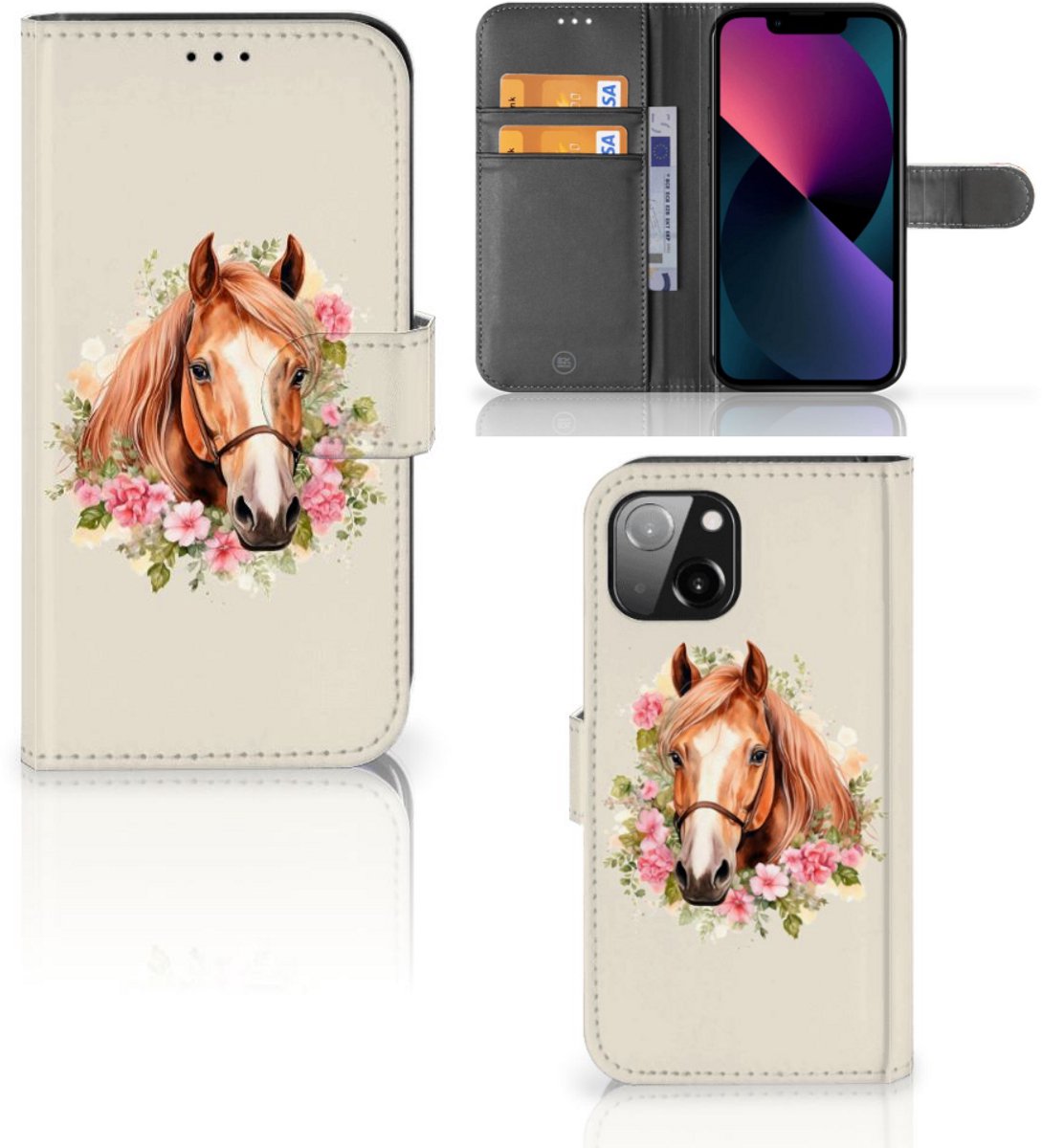 Book Case voor Telefoonhoesje met Pasjes voor Apple iPhone 13 Paard