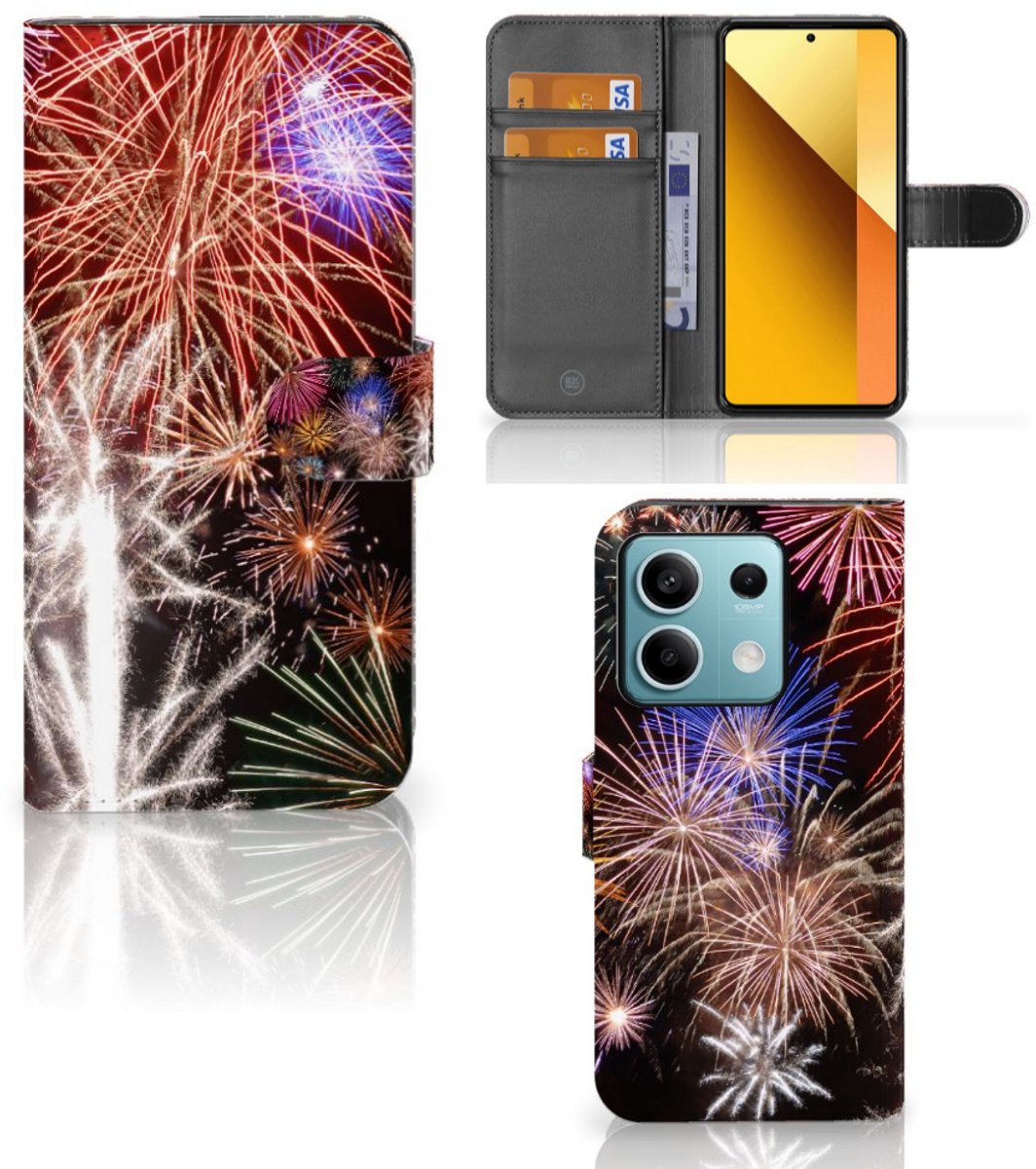 Xiaomi Redmi Note 13 5G Wallet Case met Pasjes Vuurwerk