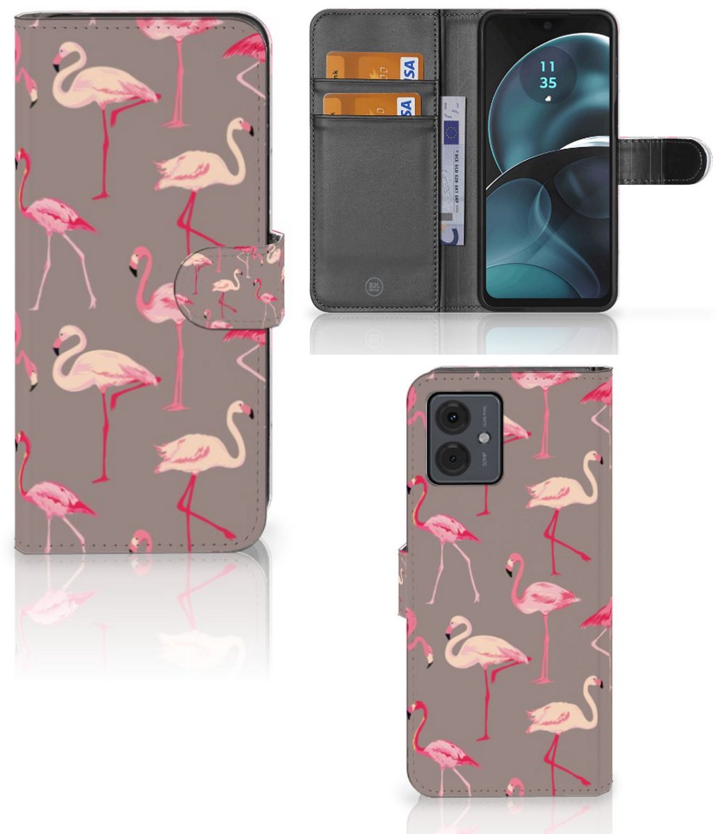 Motorola Moto G14 Telefoonhoesje met Pasjes Flamingo