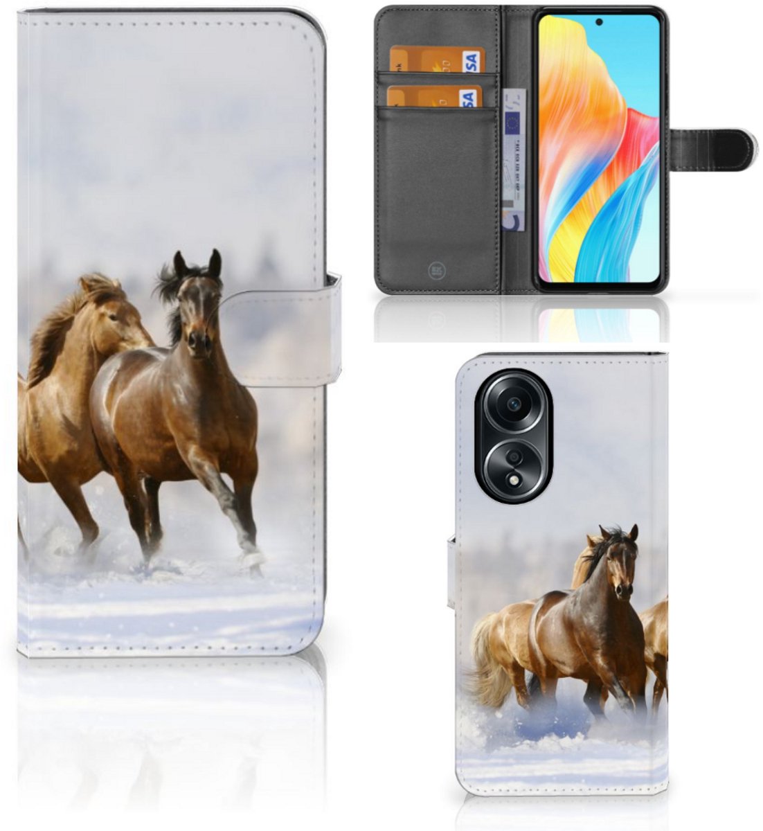 OPPO A58 4G Telefoonhoesje met Pasjes Paarden