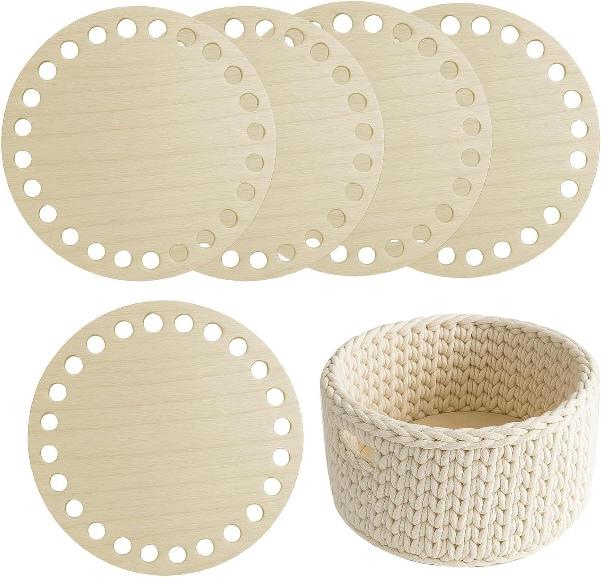 Houten Zakbodems - Haak Bodems - Manden Maken - Natuurlijk Hout - 10 cm Diameter - Houtkleur
