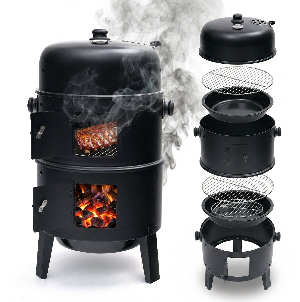 Smoker - zwart - 50x40x100 cm - staal - met deksel