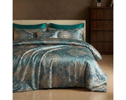Dekbedovertrek Set - Beddengoed Set - Luxe Slaapkamer Inrichten - Jacquard Bloemen Patroon - 200x200cm - Zwartgroen