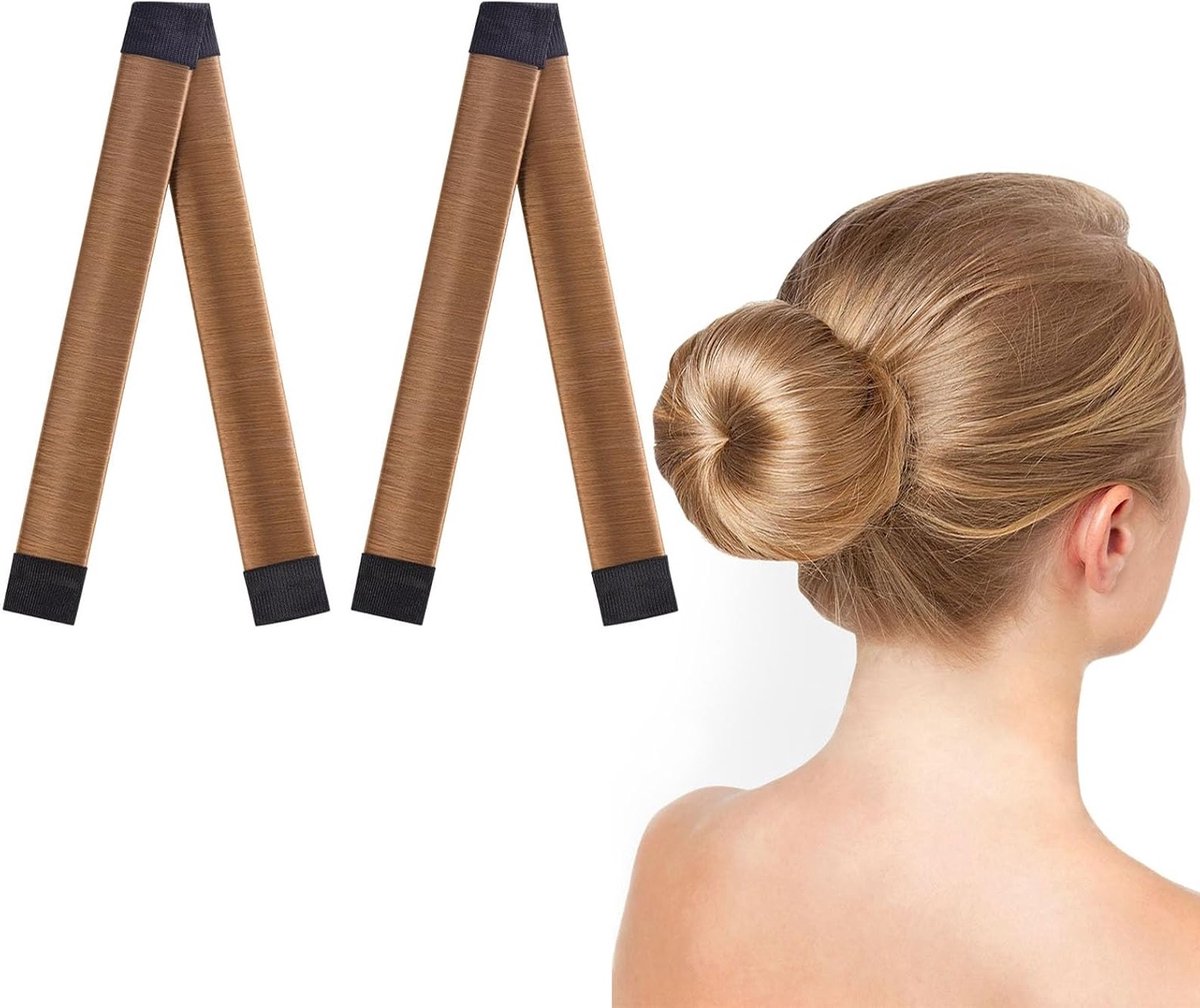 2 Stuks Donut Haar Buns Maker, Eenvoudige Haaraccessoires voor DIY Hairstyles, Perfect voor Ballet en Franse Twist, Lichtbruin