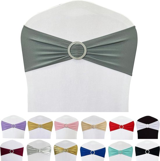 Foto: Stoel sjerpen stoel stropdassen strikken feestbanket decoratie met gesp slider 50pcs grijs
