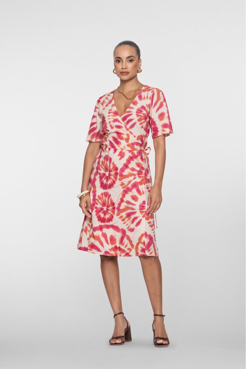 Geisha Jurk Midi Overslag Jurk 67409 20 Orange/pink/sand Dames Maat - S