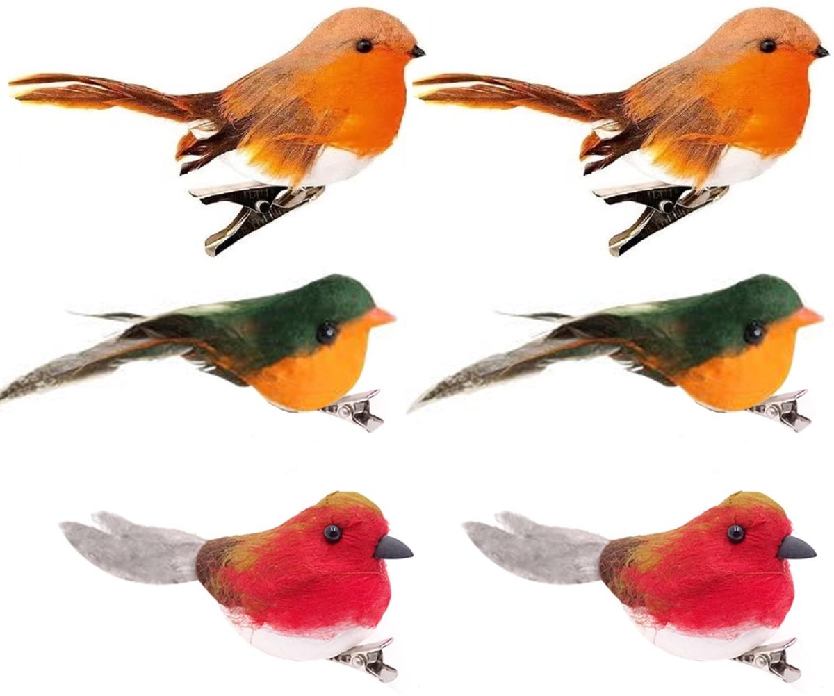 Cosensi - Kunstvogels - Decoratieve Vogels - Levensechte uitstraling - Multi - Mini Vogels - Voor Feestdagen en Tuin - 6 Stuks