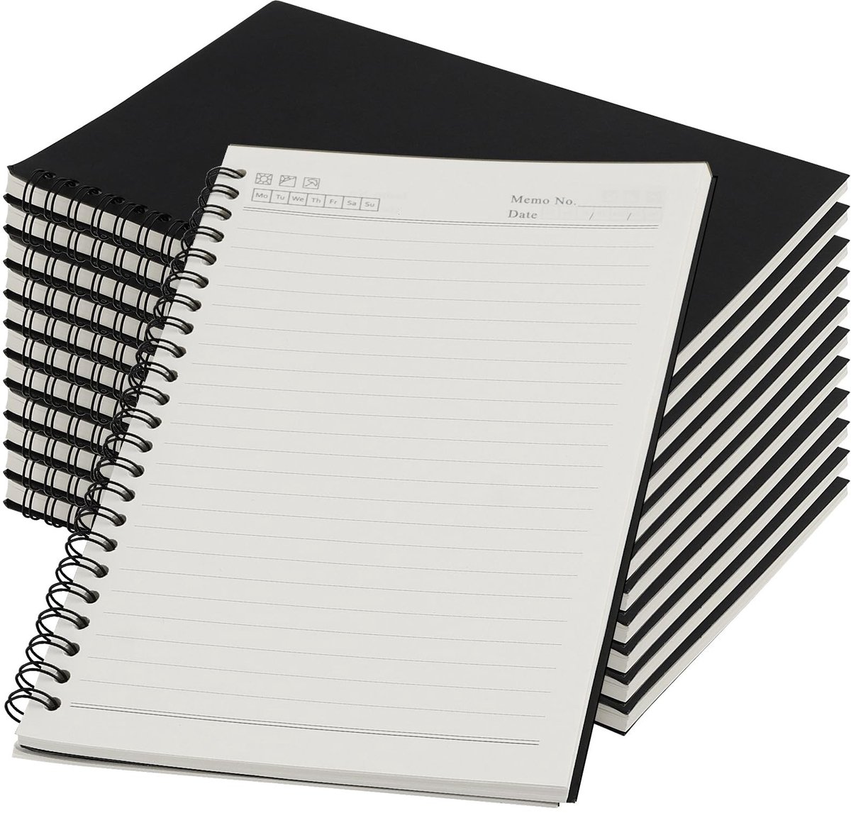 Cosensi - A5 Spiral Notebook - Notitieboek - 100 pagina's - Zwart - Notities - Geschikt voor studenten - Set van 12