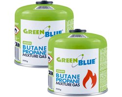 GreenBlue - Gasflessen 2 stuks - Gaspatroon van 500 g. Certificaat: Pi 0437, conform EN 417, butaan-propaan, temperatuurbereik -10 °C tot +40 °C, schroefdraadventiel 7/16'' GB499