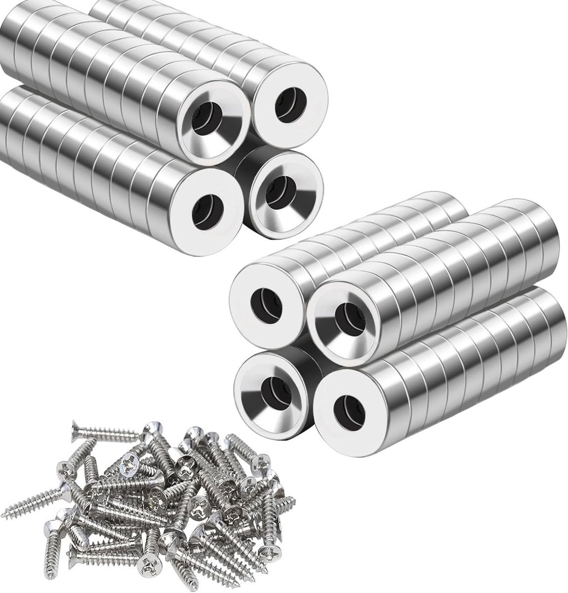 Extra sterke neodymium magneten, grote ronde vorm met gat 10 x 3 mm, ideaal voor keuken en koelkast, verpakking van 100 stuks