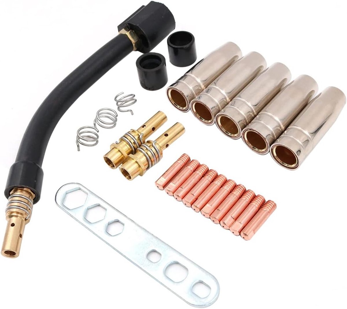 24-delige set contacttips en accessoires voor MIG MAG-lassen, inclusief nozzles, contacthouders en gereedschap