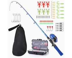 LEOFISHING Kids Visstok 150cm/4.92ft Draagbare Telescopische Hengel en Reel Combos Kit Spincast Jeugd Visstok Visgerei voor Kinderen Jongens Meisjes Grenn Blauw
