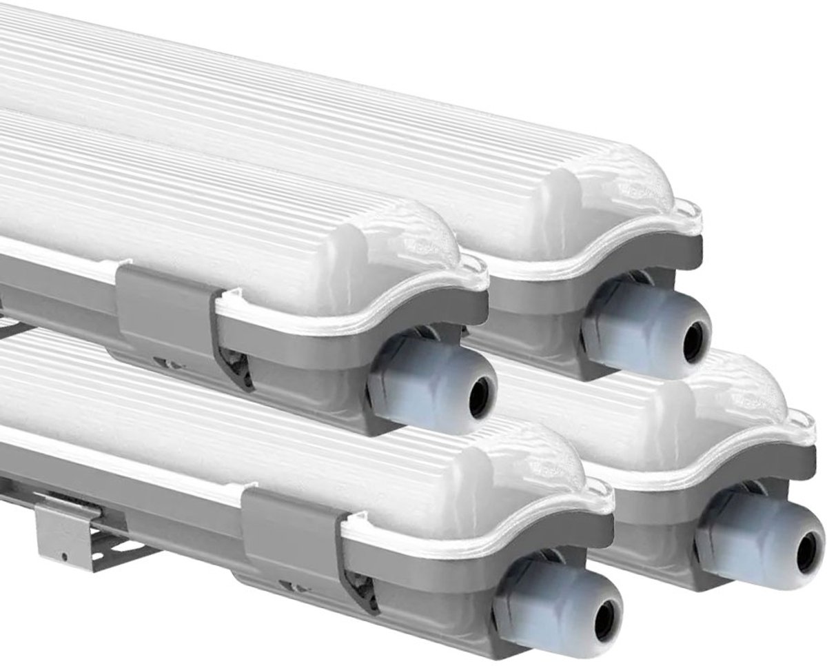 V-TAC LED vochtbestendig licht 127,5 cm LED buis garage werkplaats verlichting koud wit LED diffuser licht 18 watt, 1700lm 6400K, set van 4 Grijs