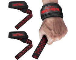 JerkFit Death Straps - Rode gewichthefbanden voor mannen en vrouwen, duurzame polsbanden voor gewichtheffen, gym, work-outs, deadlifts, powerlifting - gymbanden met ultradikke neopreen gevoerde