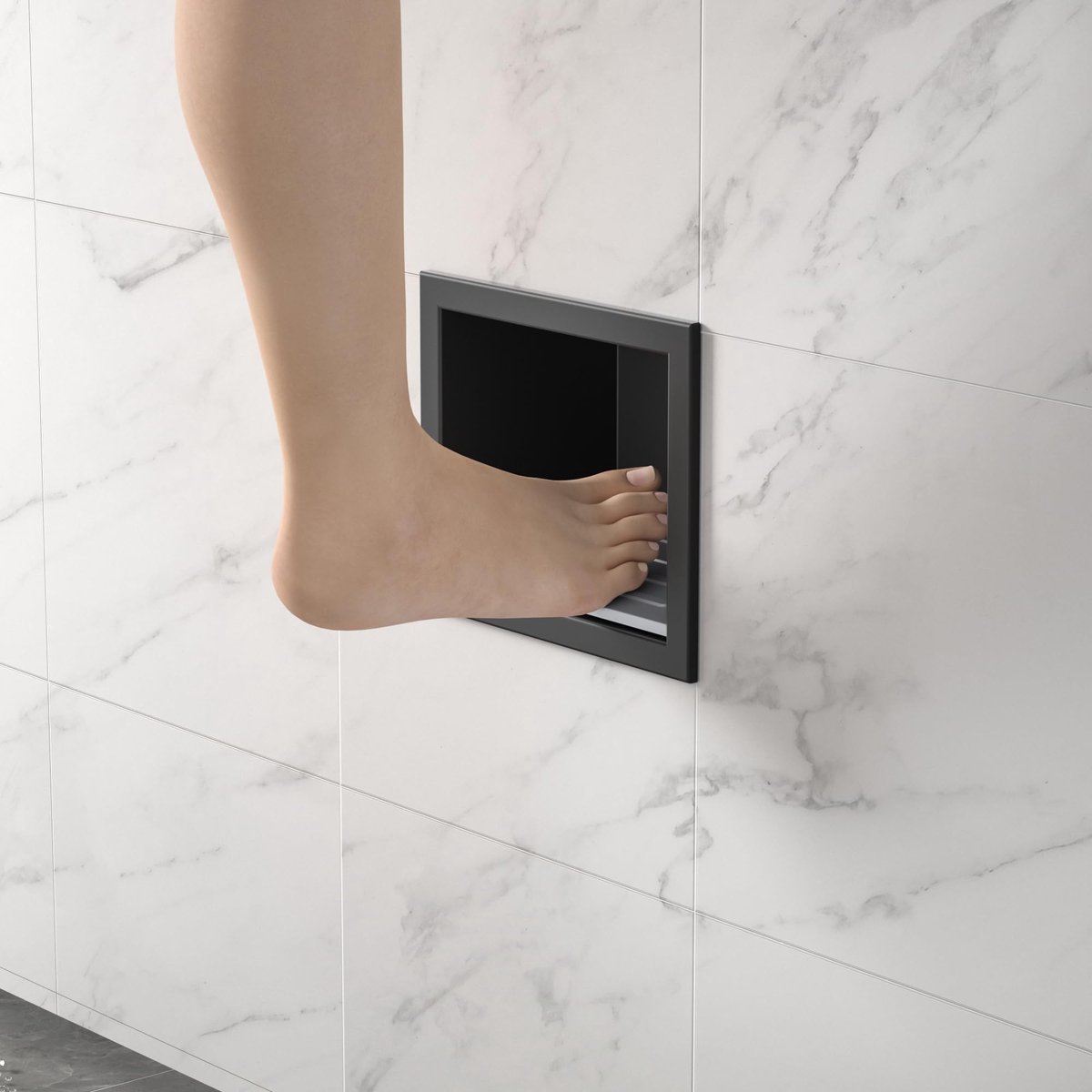 Cosensi - Shower Table - Recessed Footrest - Modern Design - Matt Black - Roestvrij staal - Ruimtebesparend - Geschikt voor Badkamer