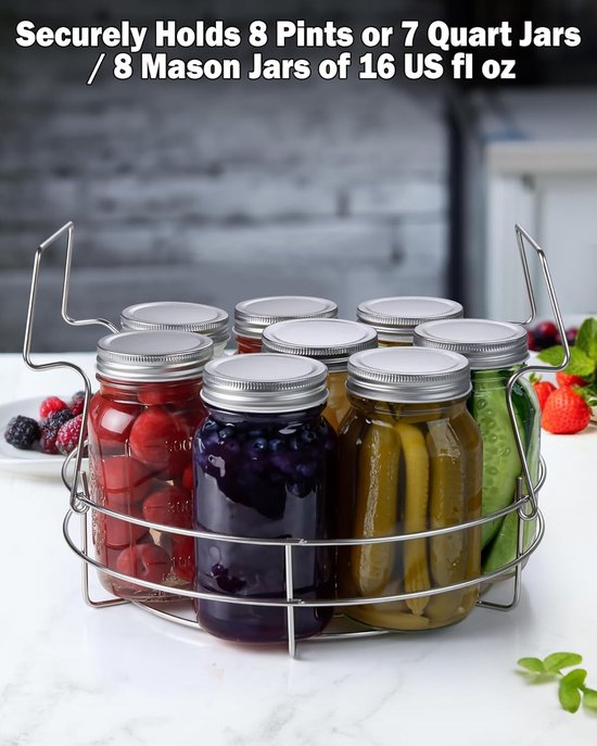 Canning Rack - Conserveerrek RVS - Potten Steriliseren - Inklapbare Handvatten - 30 cm Diameter - Zilver — afbeelding 5