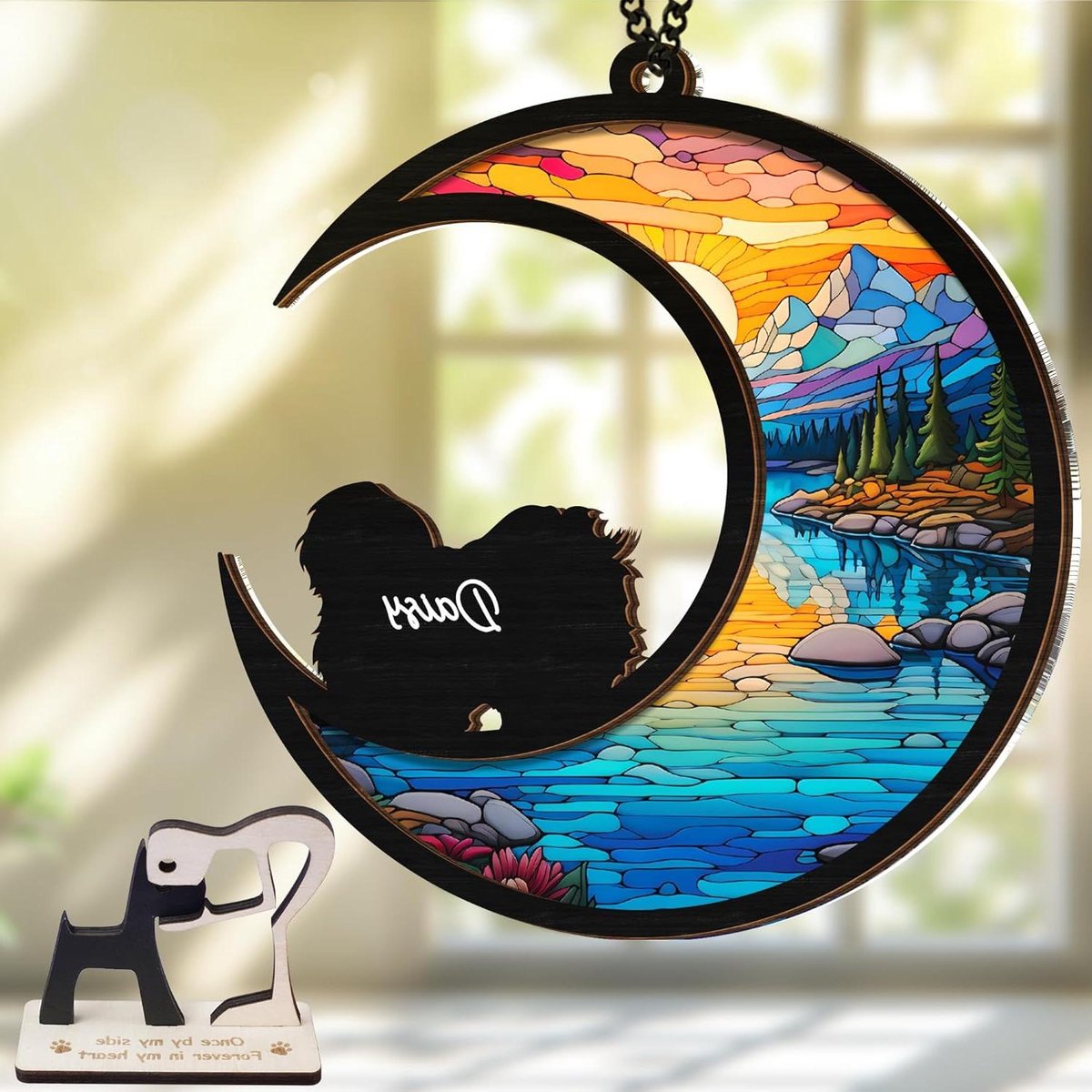 Hond Herdenking Suncatcher - Huisdier Rouw Decoratie - Herinnering aan Huisdier - Gepersonaliseerde Naam - 6 inch - Coton De Tulear