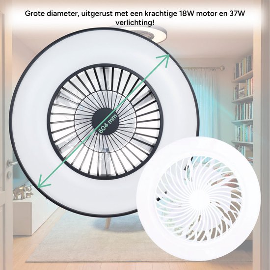 Plafondventilator met LED verlichting – zwart – incl. afstandsbediening