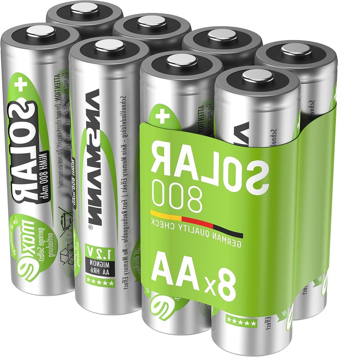 Oplaadbare Batterijen AA - Zonnelamp Accu - Tuinverlichting Voeden - Lage Zelfontlading - 800 mAh 8 stuks - Zilver Groen