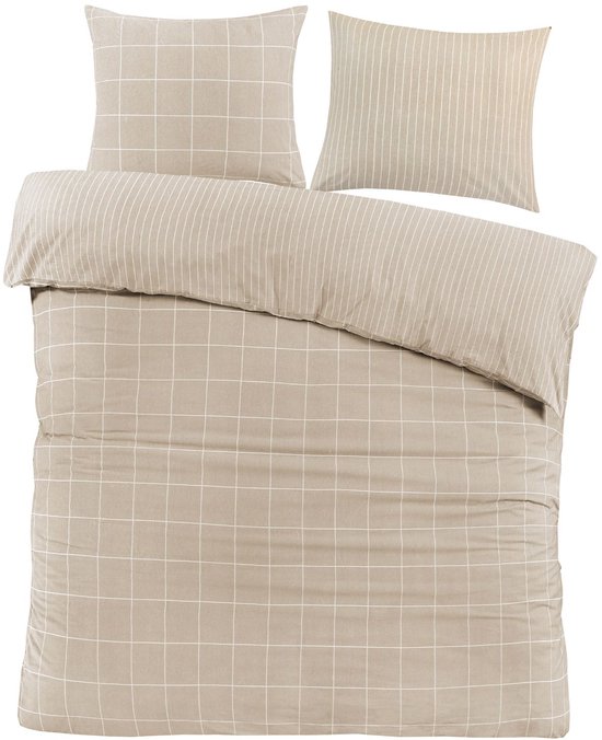 Housse de couette Magnus Sable 200x200/220 - 100 % Coton - Double face - Respirant