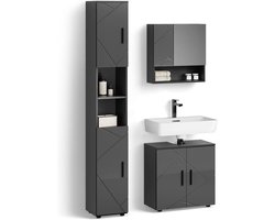 Livinity Badkamermeubel set "Ronco", Antraciet Hoogglans, 3 delen, met hoge unit