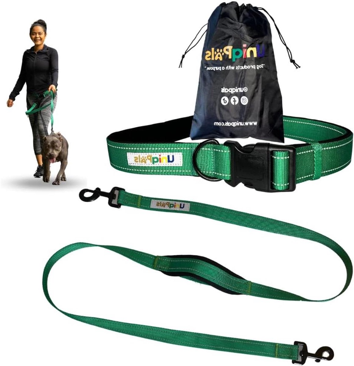 Handsfree hondenriem voor middelgrote tot grote honden | 5 ft hondenriem voor wandelen, hardlopen, wandelen met zwaar belastbare, verstelbare heupriem, gewatteerde handgrepen, reflecterende