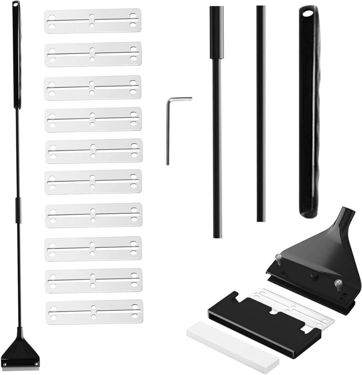 RVS Algenverwijderaar voor Aquariums met Verlengbare Steel en 10 Vervangbladen - Effectieve Schoonmaakaccessoires voor Glazen Aquariums, Ideaal voor Algenbestrijding en Onderhoud