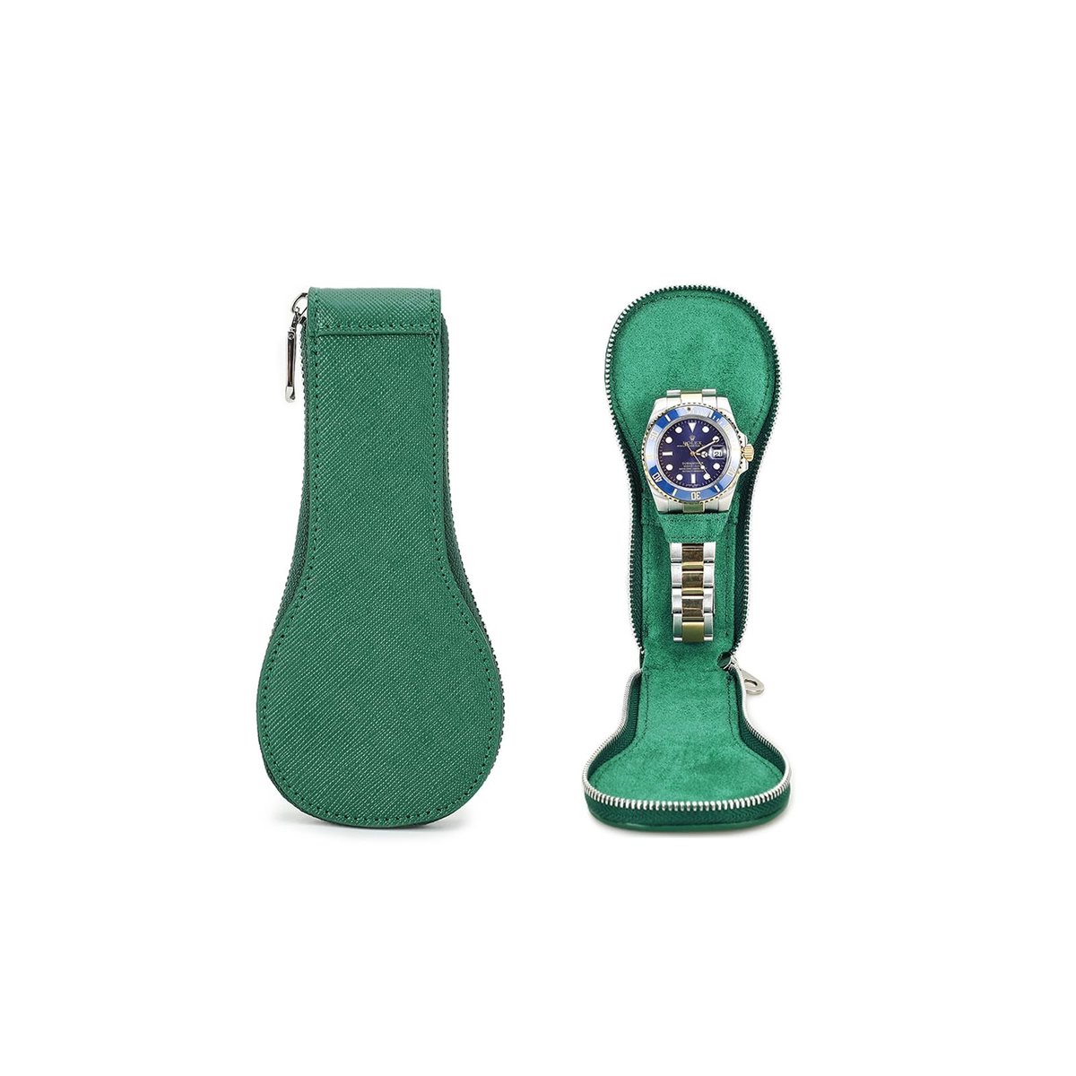 Cosensi - Watch Case - Saffiano Leer - Elegante Organiser - Groen - Beschermende Opberging - Voor 1 Horloge - Premium Kwaliteit