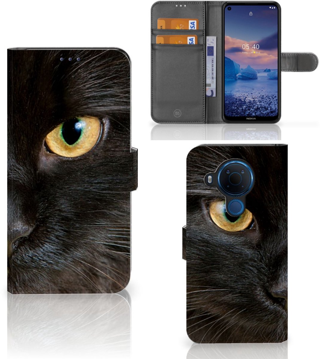 Nokia 5.4 Telefoonhoesje met Pasjes Zwarte Kat