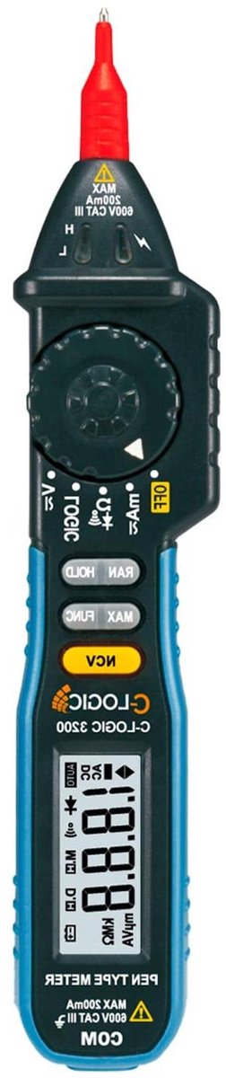 C-LOGIC 3200 Pen-Type Multimeter – AC/DC Spanning en Stroom, Gegevensvasthoudfunctie, Automatische Uitschakeling, Continuïteitstest en Contactloze Spanningsdetectie (NCV)
