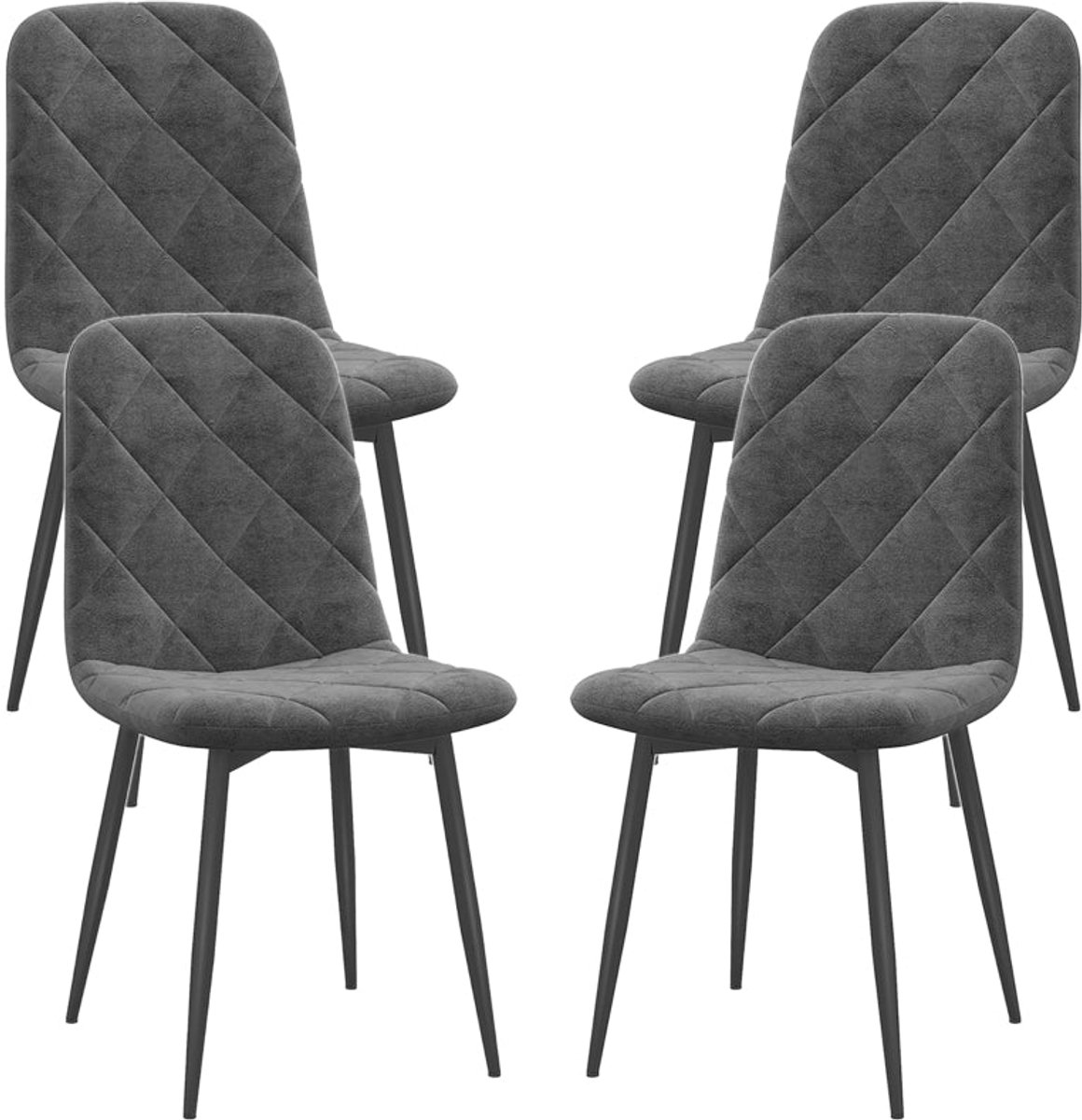 Merax Eetkamerstoelen Set van 4 – Gestoffeerde Keukenstoelen met Rugleuning – Samtlook Stoelen met Metalen Poten – Grijs