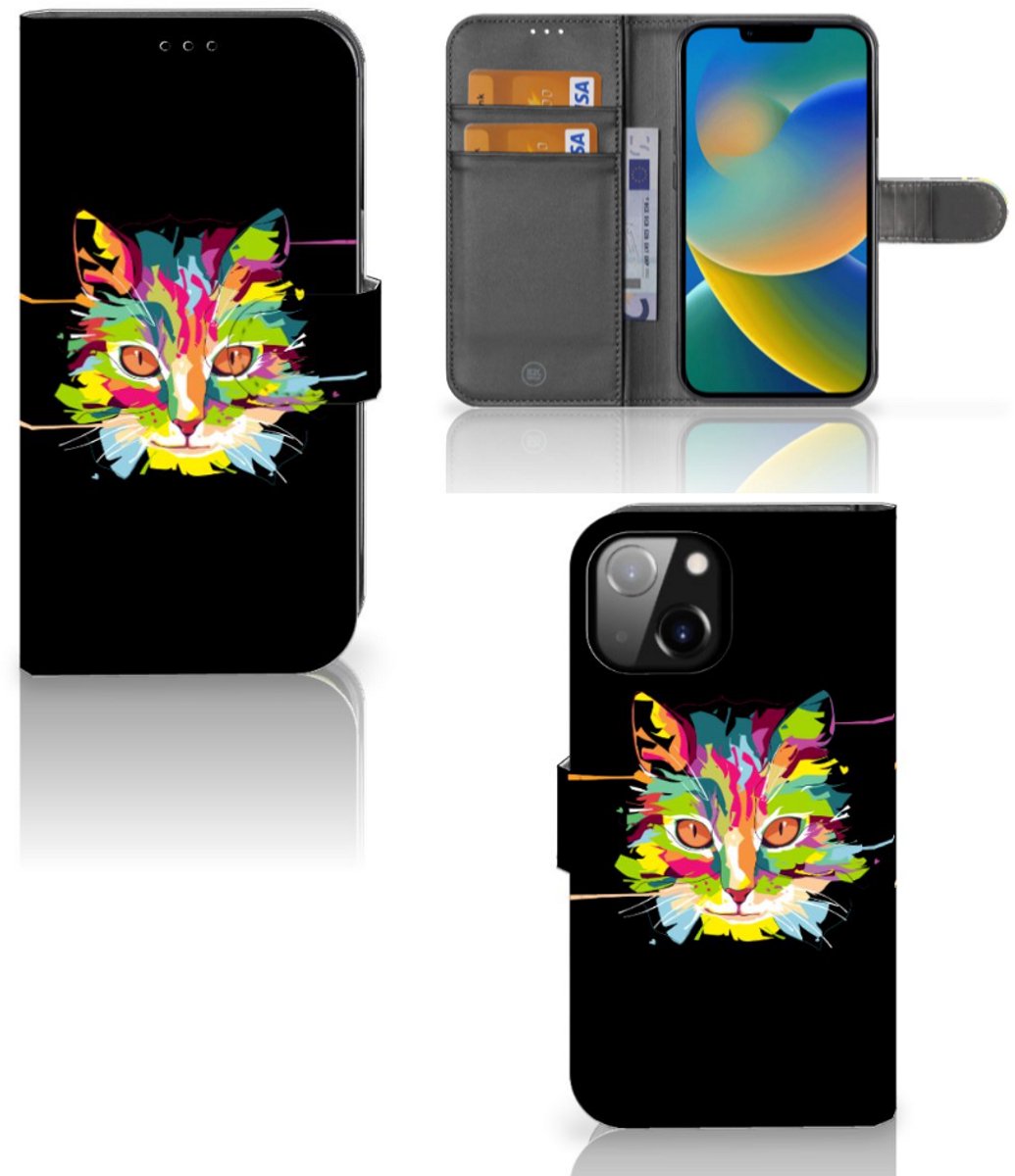 Apple iPhone 14 Leuk Hoesje Cat Color